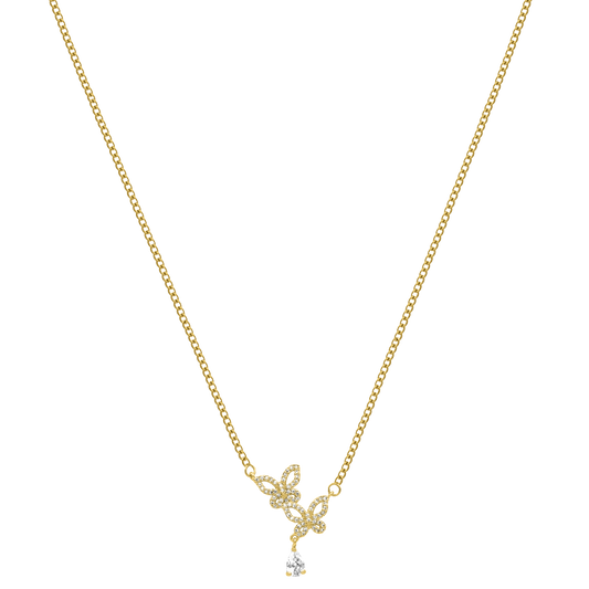 Crystal Twin Butterfly Kette 14K Vergoldet