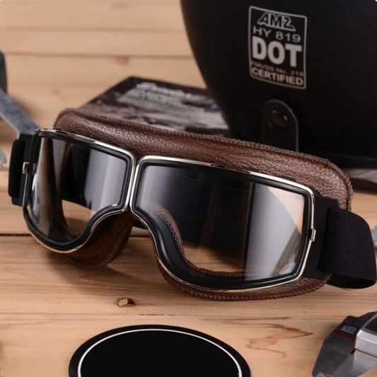 Vintage Leder Motorradbrille