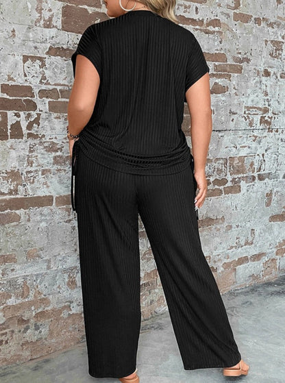 Lana - Zweiteilige Plus Size Kurzarm Sexy Hose mit weiten Beinen