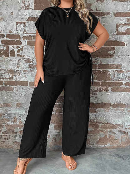 Lana - Zweiteilige Plus Size Kurzarm Sexy Hose mit weiten Beinen