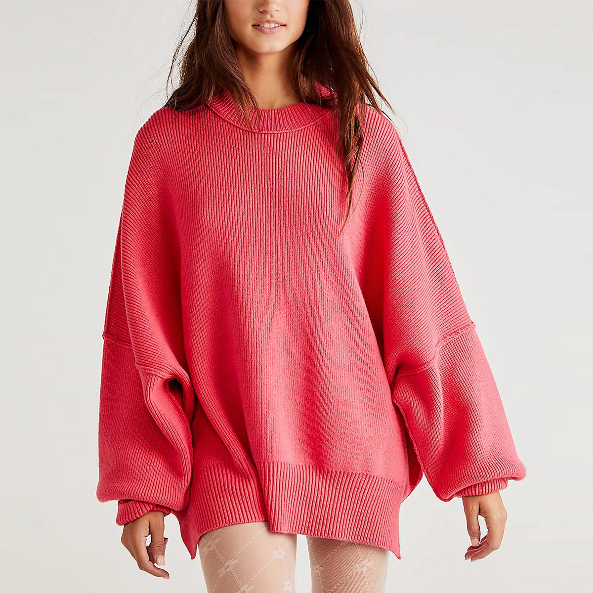 Fayette - Eleganter Damen Pullover Rot Oversize mit Rundhalsausschnitt und langen Ärmeln