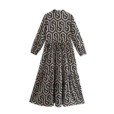 Adeline - Langärmeliges Kleid mit geometrischem Muster