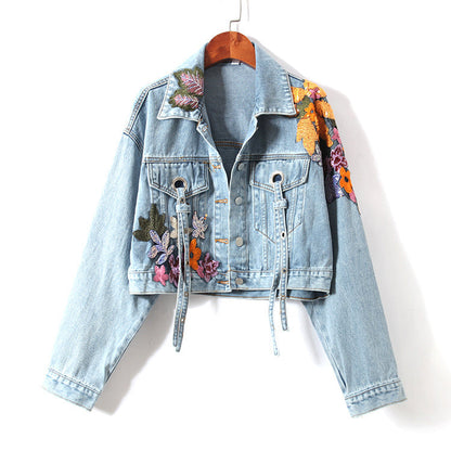 Julie - Denim-Jacke mit Blumenstickereien und Pailletten