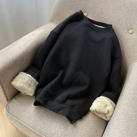 Marie - Gemütlicher Kontrast-Sweatshirt mit Rundhalsausschnitt und Fleecefutter