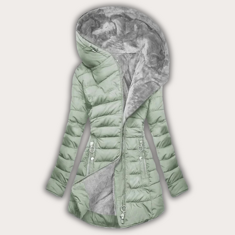 Warme Damen Daunenjacke mit Fellkapuze