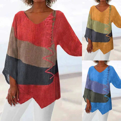 Eladie – Stylisches dreifarbiges Damen-Shirt mit lockerer Passform