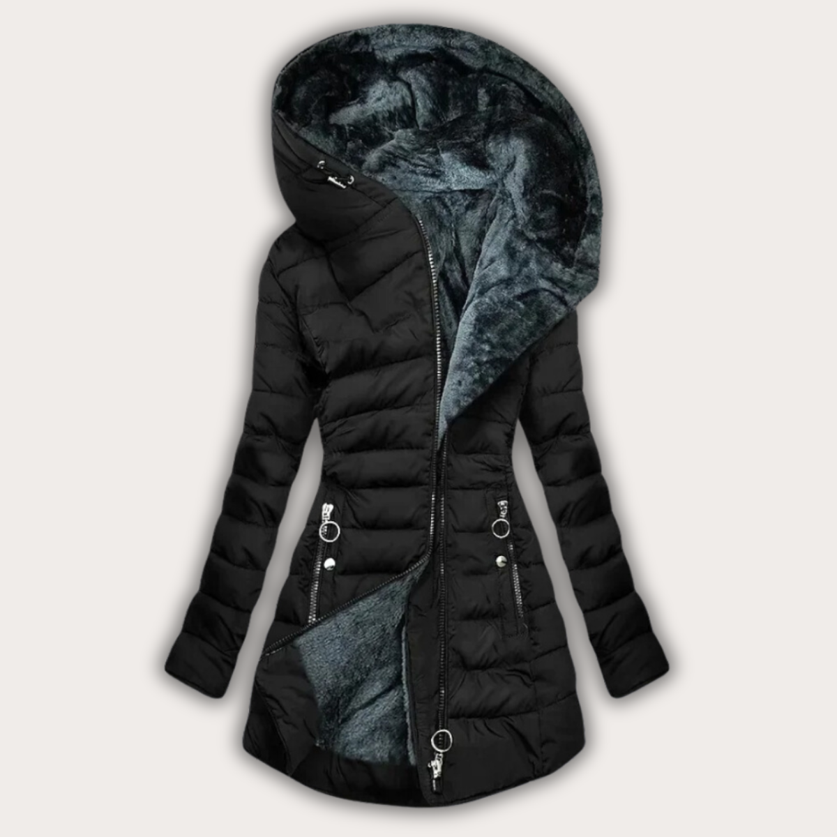 Warme Damen Daunenjacke mit Fellkapuze