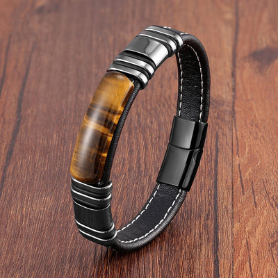 Lederarmband für Herren mit magnetischem Design aus Edelstahl - Vulcan