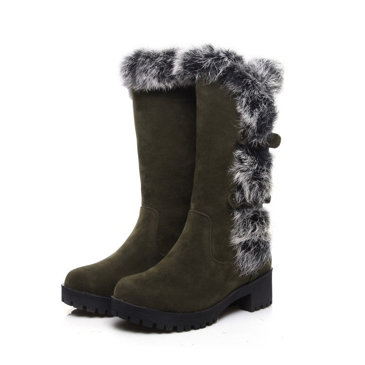 Lara - Damen-Schneestiefel aus Wildleder mit Fell und niedrigem Absatz