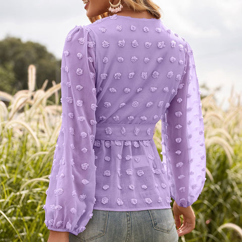 Anita - Frühlingsbluse aus Jacquard-Spitze mit V-Ausschnitt für Damen