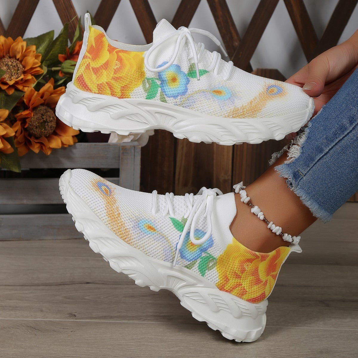 Damen-Turnschuhe aus atmungsaktivem Stoff mit Blumenprint - Julieta
