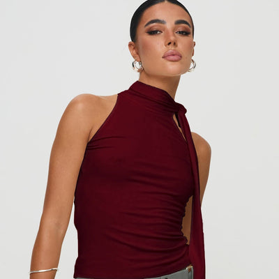 Ärmelloses Neckholder-Top für Damen mit asymmetrischer Schleife - Natalia