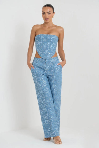 Matilda Pailletten Denim Hosen Set