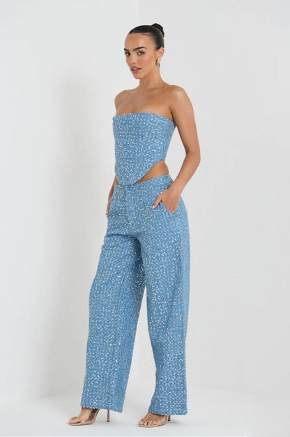 Matilda Pailletten Denim Hosen Set