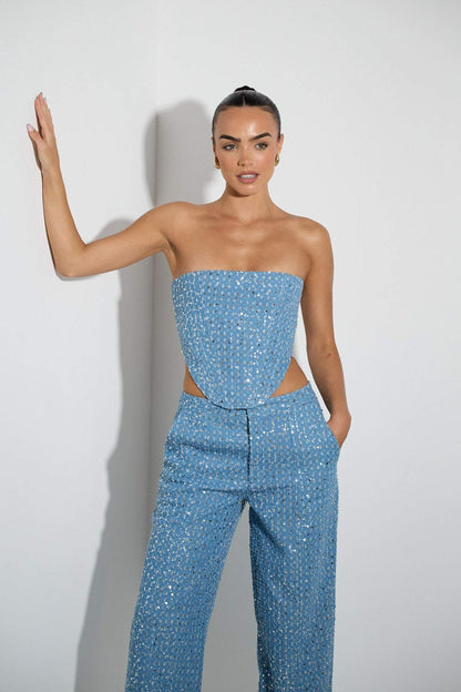 Matilda Pailletten Denim Hosen Set