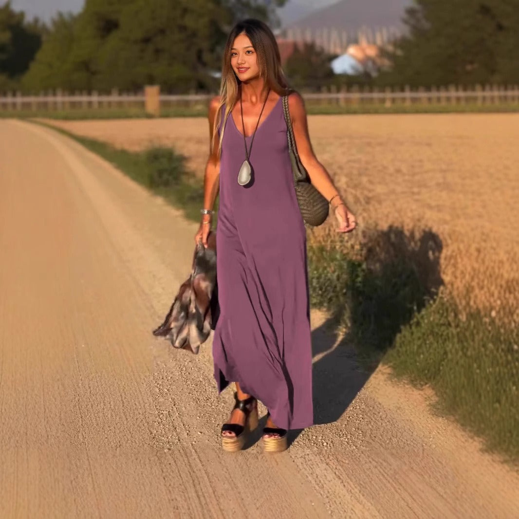 Langes Damenkleid mit fließenden Trägern im lässigen Stil - Celina