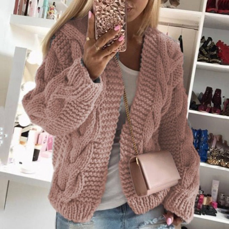 Pullover Strickjacke mit Zopfmuster