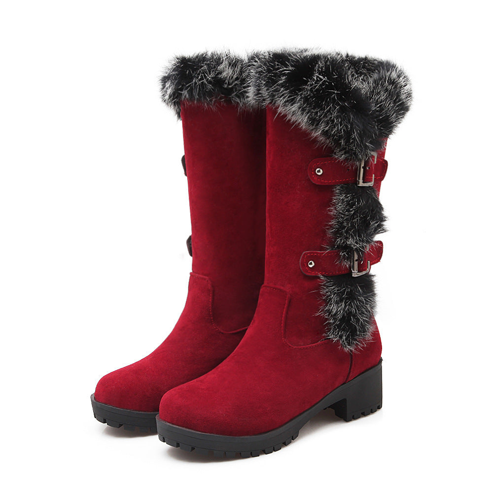 Lara - Damen-Schneestiefel aus Wildleder mit Fell und niedrigem Absatz