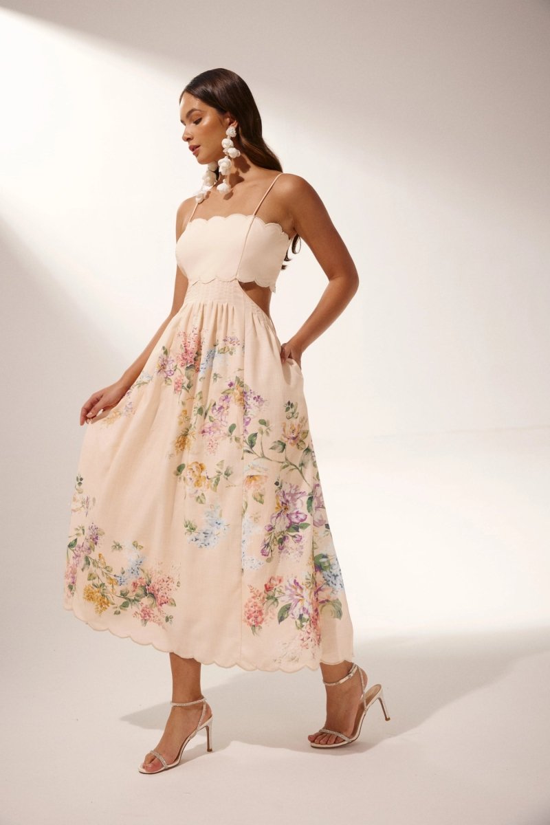 Merla - Midikleid mit Cut-Outs und Blumenprint