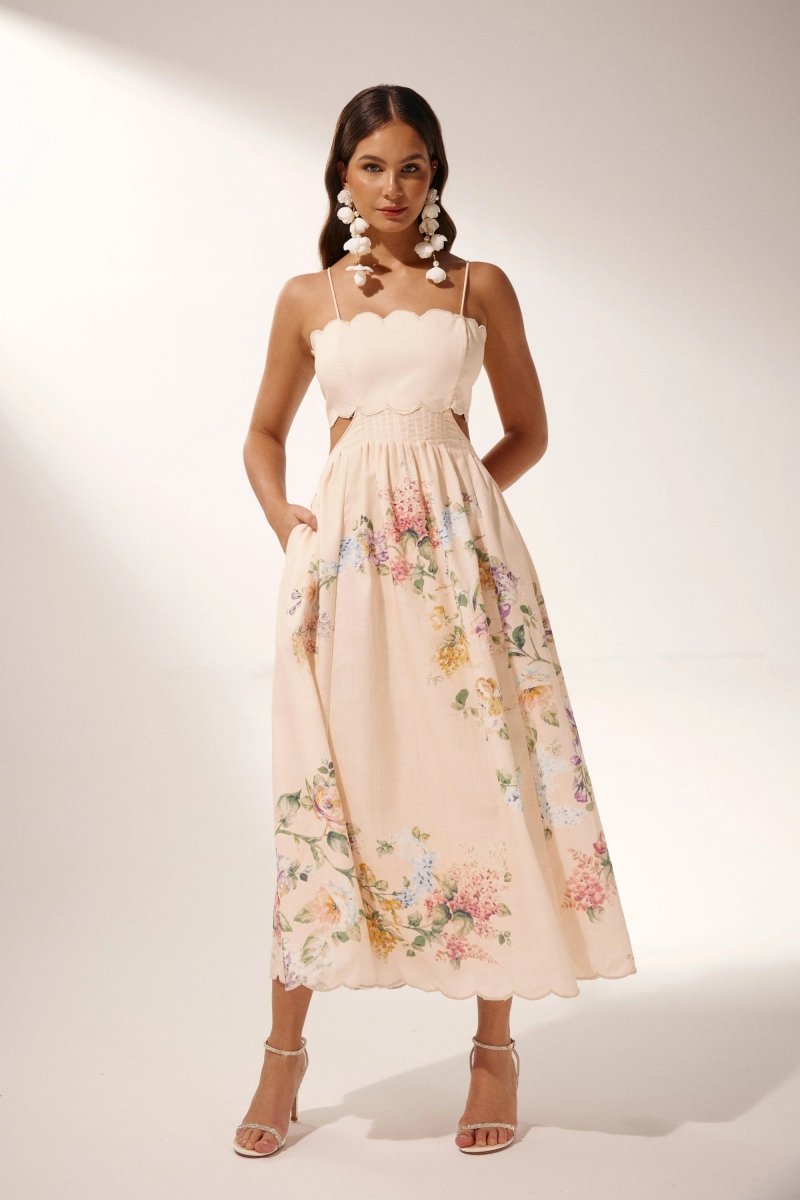 Merla - Midikleid mit Cut-Outs und Blumenprint