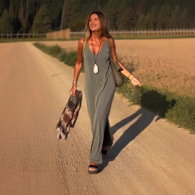 Langes Damenkleid mit fließenden Trägern im lässigen Stil - Celina