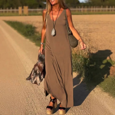 Langes Damenkleid mit fließenden Trägern im lässigen Stil - Celina