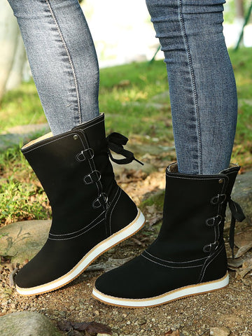 Sofie – Flache Stiefel mit Schnalle und Schnürverschluss