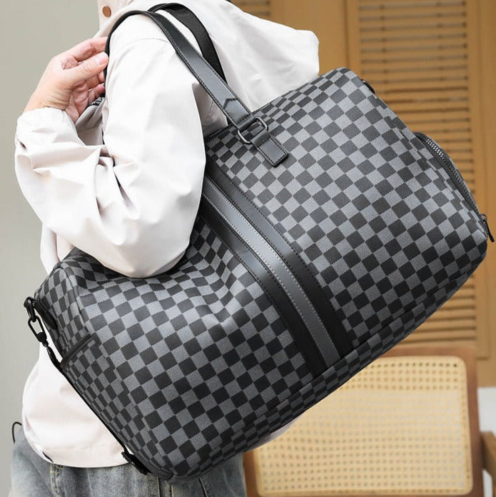 Karierte Reisetasche für Herren mit doppeltem, verstärktem Griff - Mauro