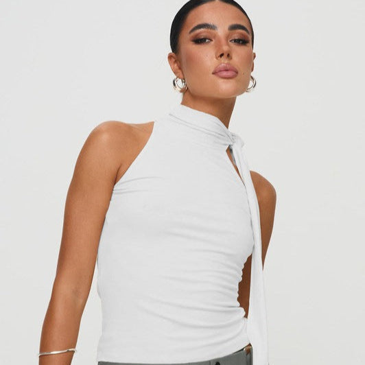 Ärmelloses Neckholder-Top für Damen mit asymmetrischer Schleife - Natalia