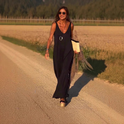 Langes Damenkleid mit fließenden Trägern im lässigen Stil - Celina