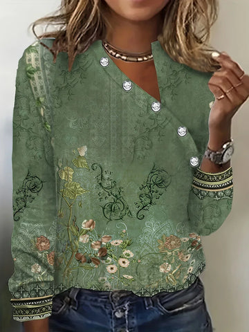 Xenia - T-Shirt mit Blumenmuster und asymmetrischem Ausschnitt
