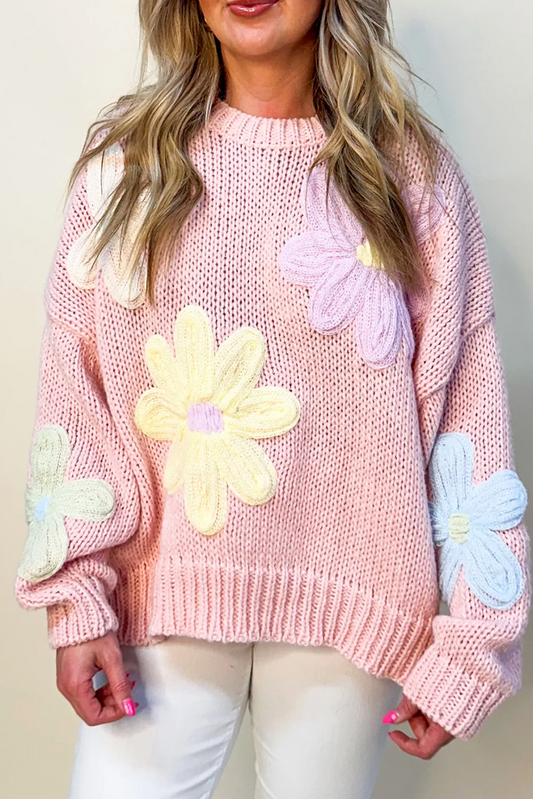 Colette - Pullover mit Blumenstickerei, Rosenblättern und -fäden