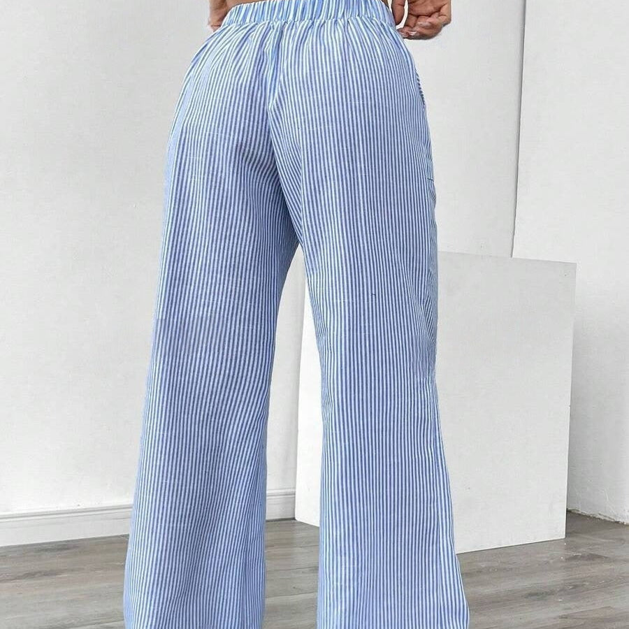 Gestreifte Damenhose mit weiten Beintaschen - Julieta