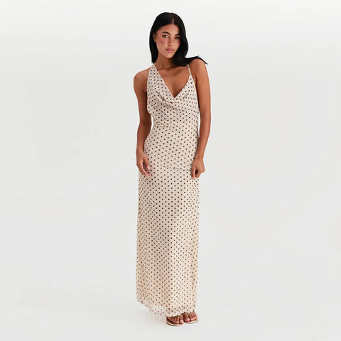 Ivy - Bedrucktes langes Kleid mit Spaghetti-Trägern