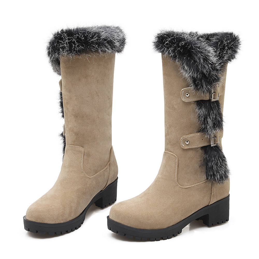 Lara - Damen-Schneestiefel aus Wildleder mit Fell und niedrigem Absatz