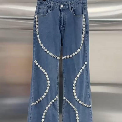 Damenjeans mit dekorativen Strasssteinen gerade geschnitten - Eloísa
