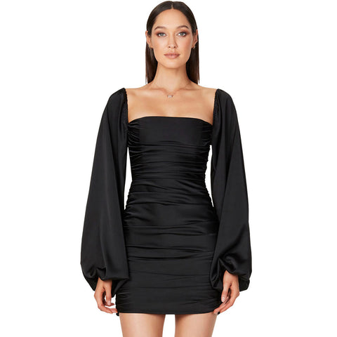 Georgia - Gerafftes Bodycon-Minikleid aus glänzendem Satin