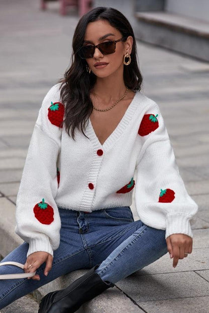 Hanny Strawberry Knit Sweater Cardigan