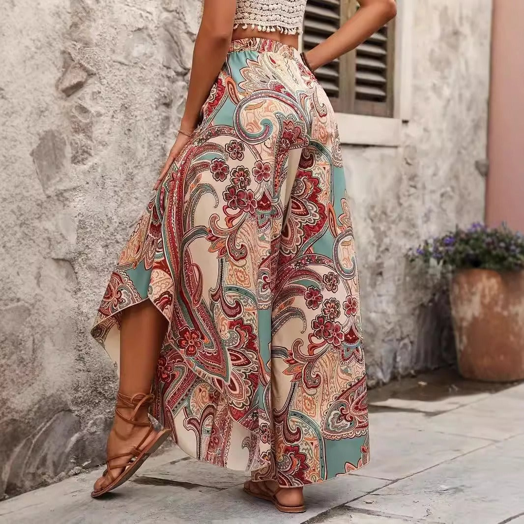 Weite, fließende Hose mit Bohème-Print für Damen - Diana