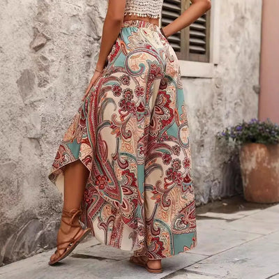 Weite, fließende Hose mit Bohème-Print für Damen - Diana