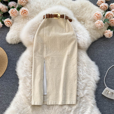 Bleistiftrock aus Kord mit Gürtel - Liora