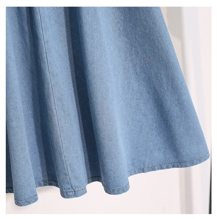 Damen Midirock Denim mit Gummizug in der Taille und Knöpfen - Renata