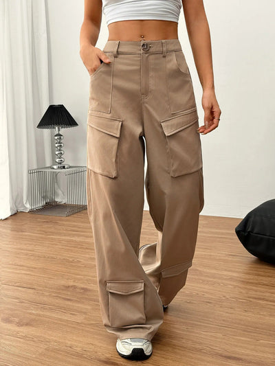 Damen Cargohose aus Baumwolle mit Utility-Taschen im weiten Stil - April