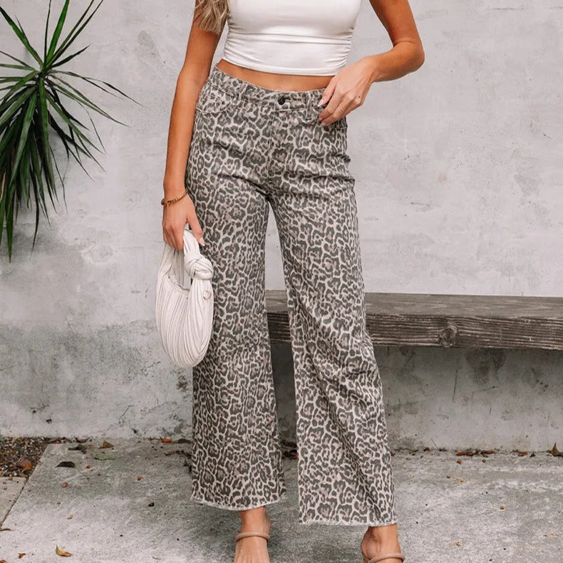 Hochgeschlossene, gerade geschnittene Damenhose mit Tiermotiv - Nadine