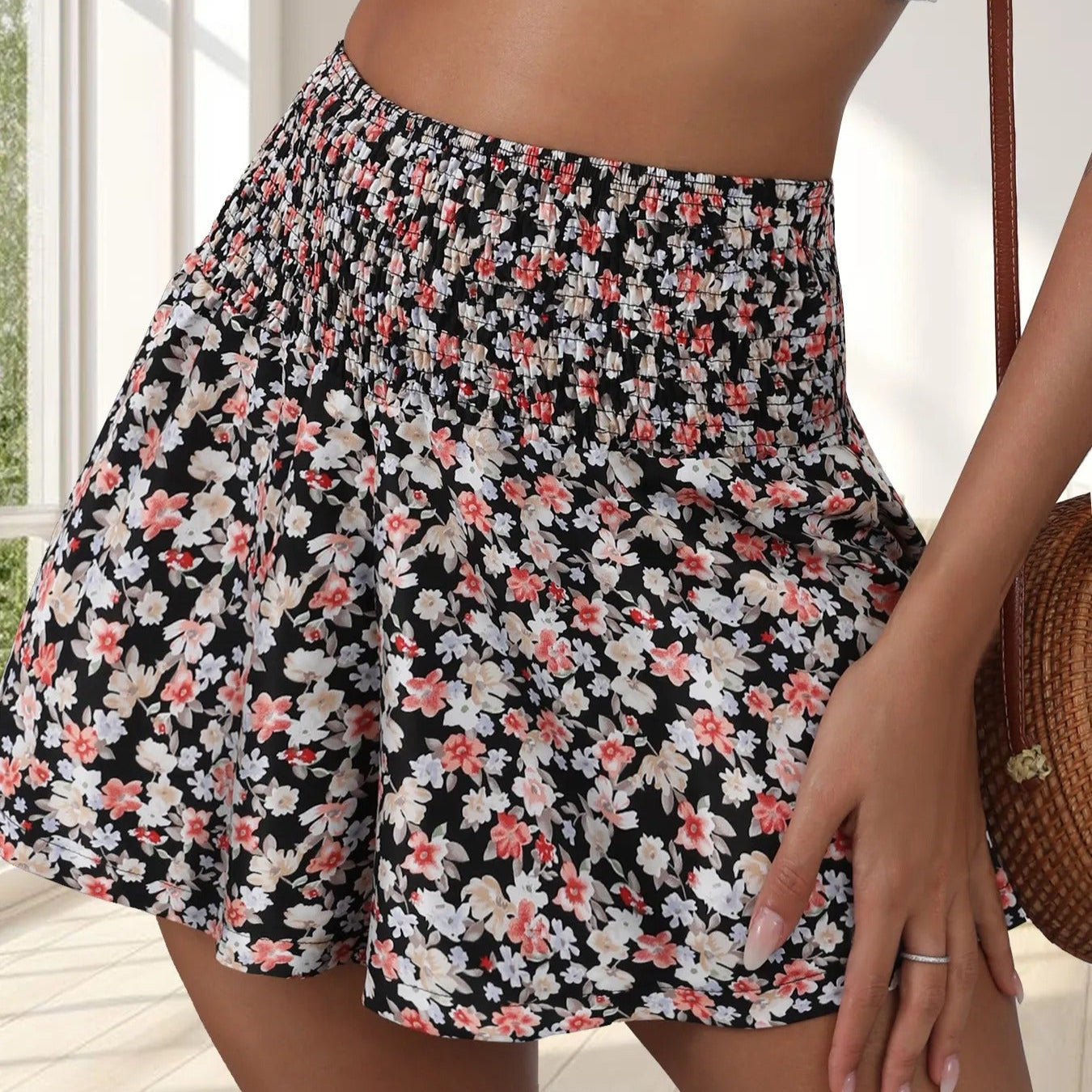 Shorts mit Blumendruck und geraffter Taille für Damen - Lorea