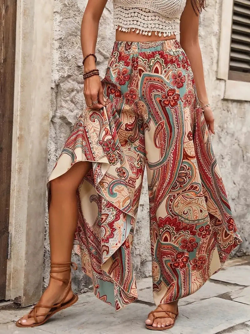 Weite, fließende Hose mit Bohème-Print für Damen - Diana