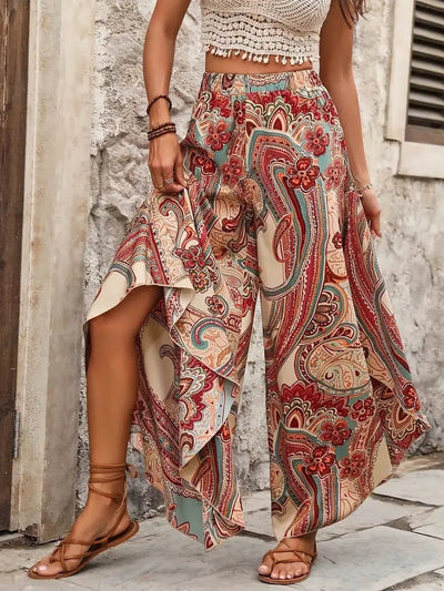 Weite, fließende Hose mit Bohème-Print für Damen - Diana