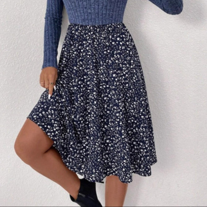 Hochtaillierter floraler Midirock für Damen - Dalia