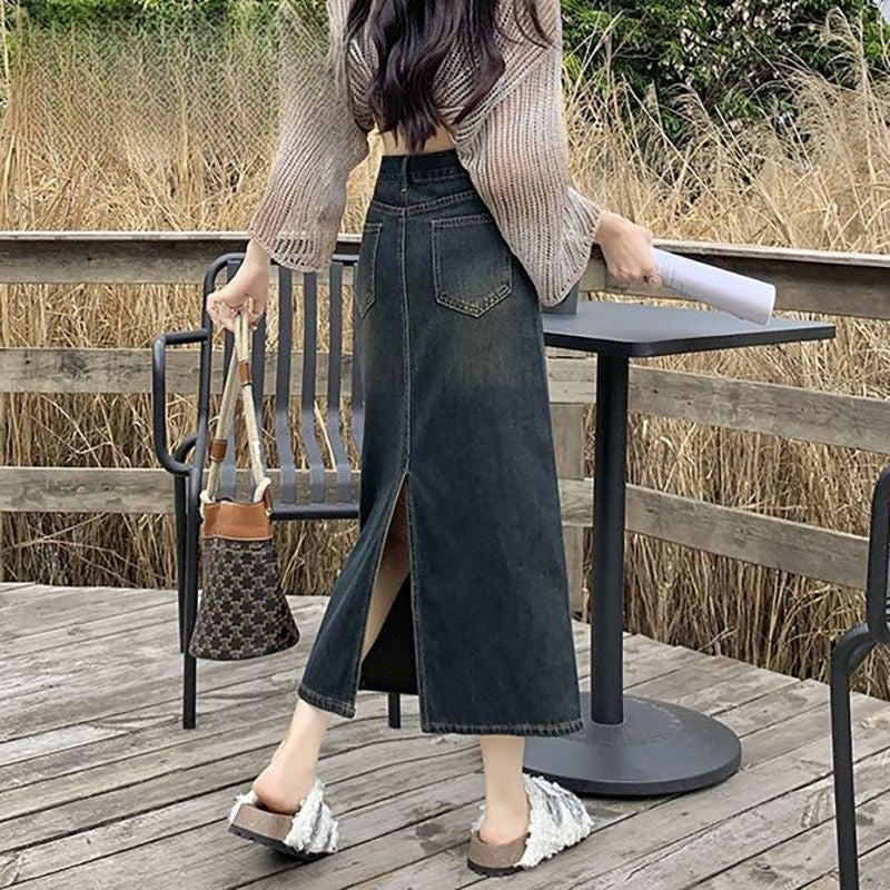 Gerade geschnittener langer Damenrock mit Gürtel - Bianca