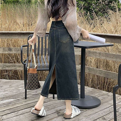 Gerade geschnittener langer Damenrock mit Gürtel - Bianca